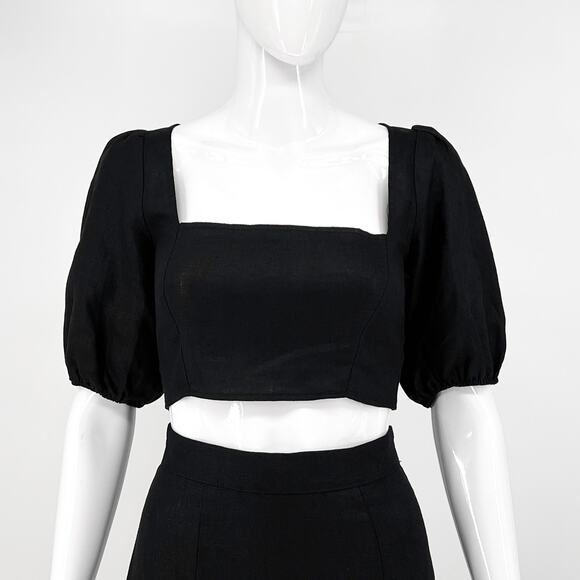 Reformation Yucca Linen Two-Piece Set Black Crop Top & Midi Skirt Size 2 NWT - Picture 2 of 10